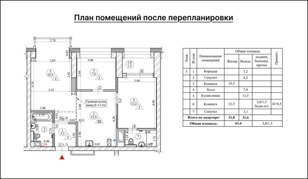 Устройство кухни-ниши. План после перепланировки