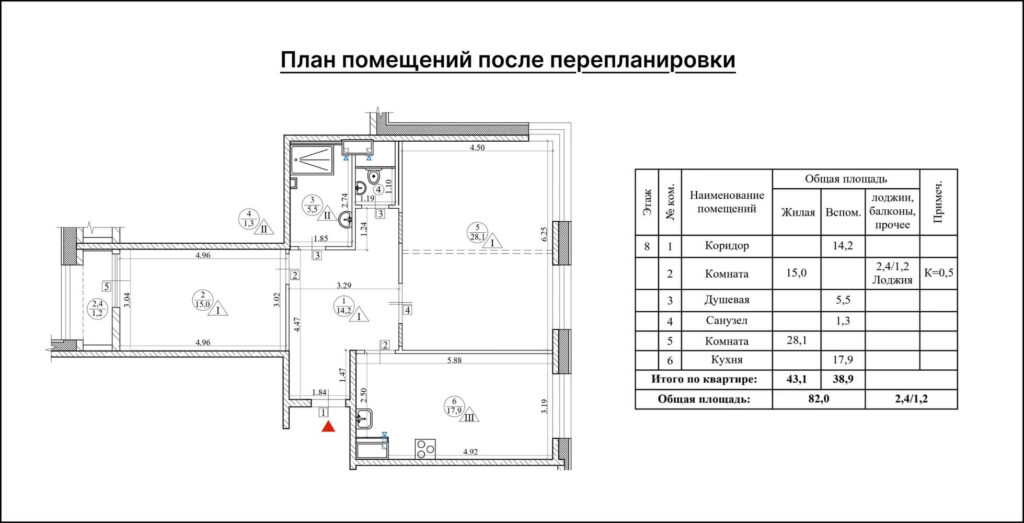 Объединение комнат. План после перепланировки