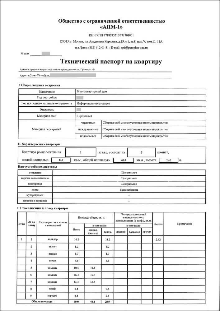 Технический паспорт на квартиру. Страница №1